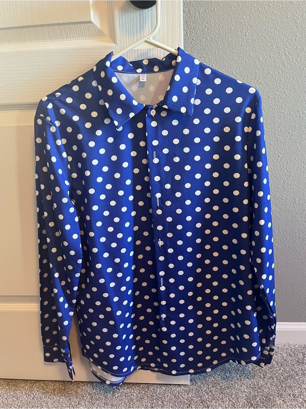 Amazon Royal Blue Polka Dot Button-Down Blouse with White Dots
